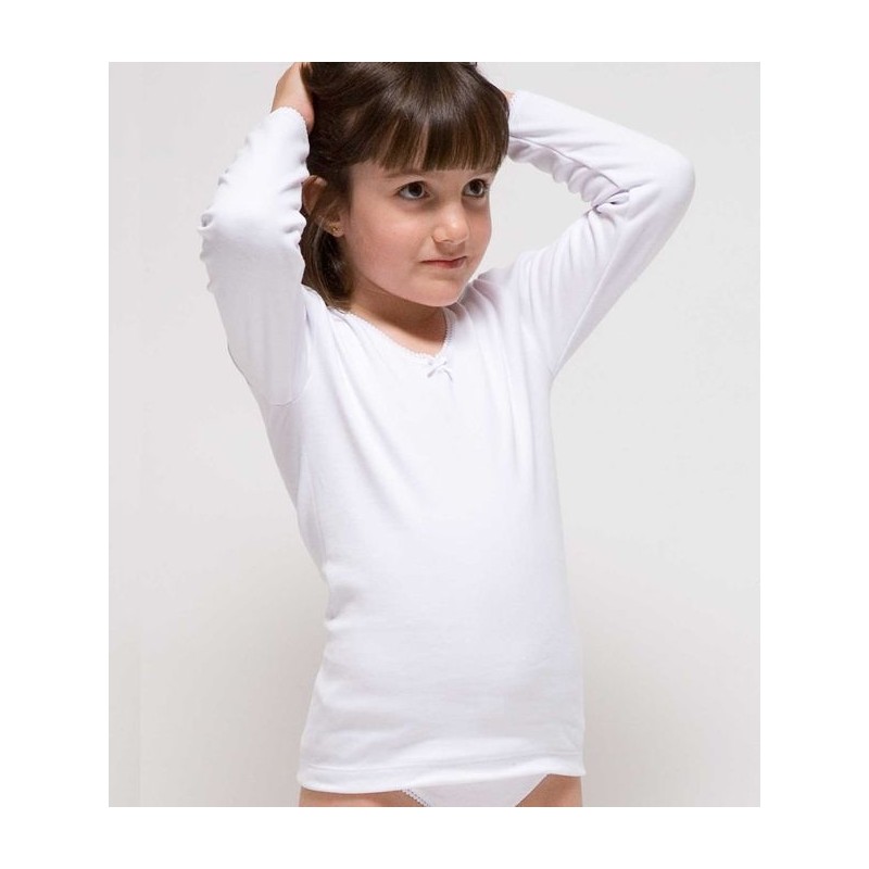 Camiseta niña manga larga afelpada algodón